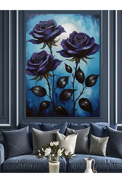 Tablomega Blue Roses Decorative Canvas - Mdf Wooden Painting