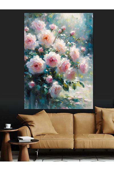 Tablomega Pink Flowers Decorative Canvas - Mdf Wooden Painting