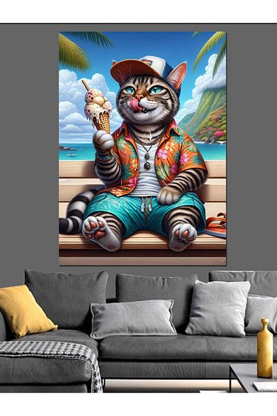 Tablomega Cat on Vacation Decorative Canvas - Mdf Wooden Painting