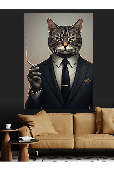 Tablomega Smoking Cat Decorative Canvas - Mdf Wooden Painting
