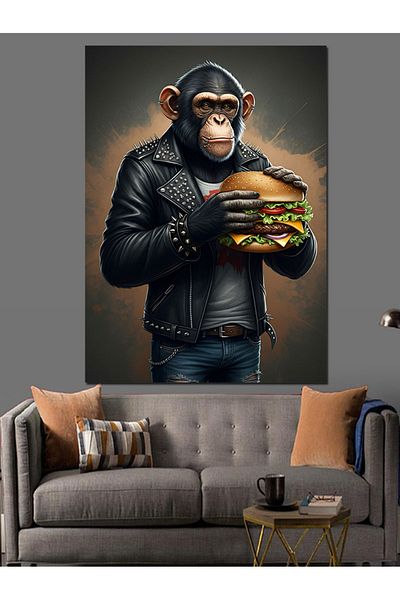Tablomega Burgerli Monkey Decorative Canvas - Mdf Wooden Table