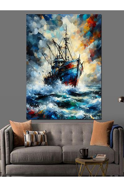 Tablomega Sailing Ship in the Storm Decorative Canvas - Mdf Wooden Painting