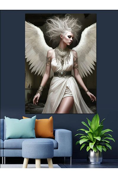 Tablomega White Angel Decorative Canvas - Mdf Wooden Painting