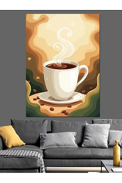 Tablomega Steam Coffee Cup Decorative Canvas - Mdf Wooden Table