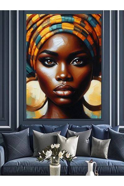 Tablomega Woman with Orange Head Scarf Decorative Canvas - Mdf Wooden Painting