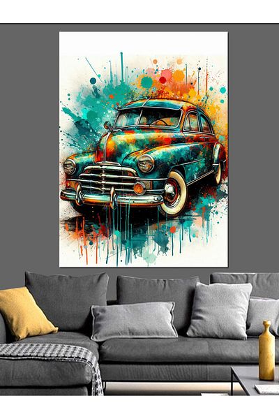 Tablomega Colorful Old Car Decorative Canvas - Mdf Wood Table