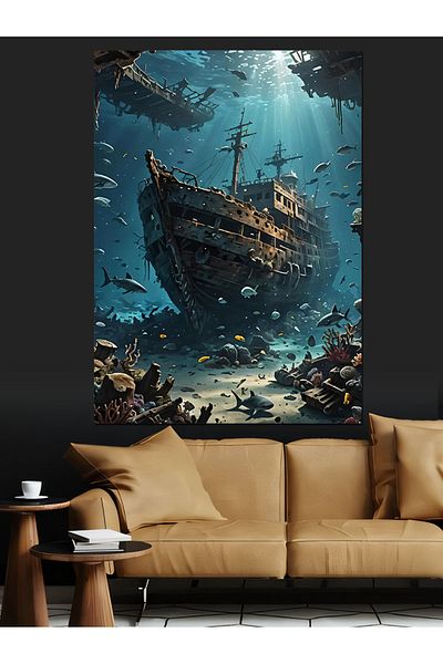 Tablomega Sunken Ship Decorative Canvas - Mdf Wooden Painting