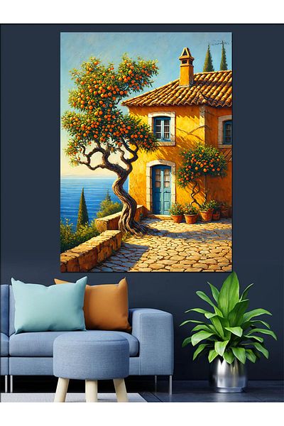Tablomega Pânză Decorativă Casa Mediterraneană - Lemn MDF