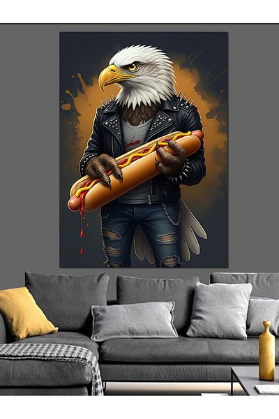 Tablomega Eagle Holding a Hot Dog Decorative Canvas - Mdf Wooden Painting