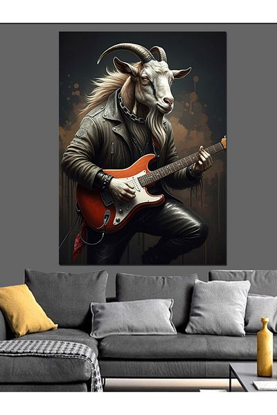 Tablomega Guitar Goat Decorative Canvas - Mdf Wooden Painting