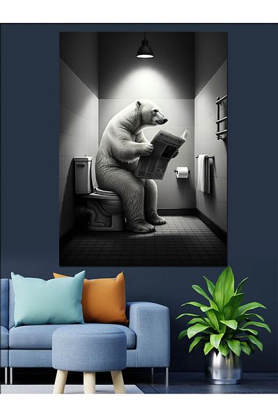 Tablomega Bear Reading Newspaper Decorative Canvas - Mdf Wooden Painting