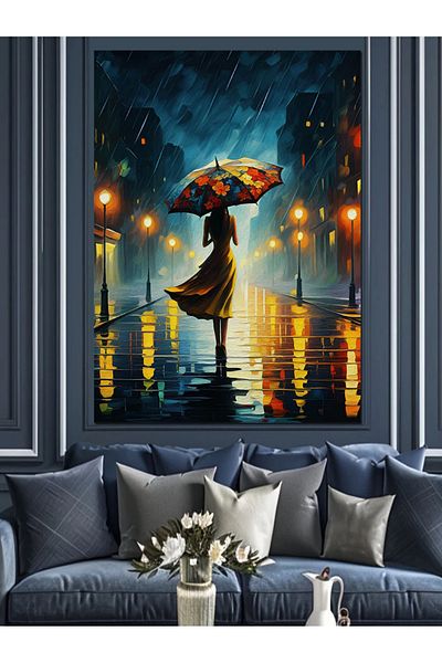 Tablomega Night Decorative Canvas with Umbrella - Mdf Wooden Table