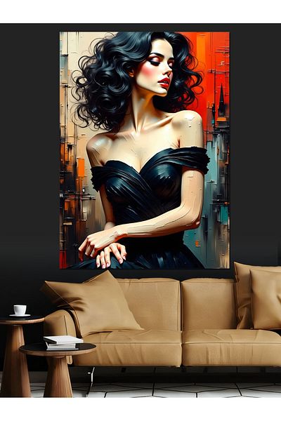 Tablomega Woman in Black Dress Decorative Canvas - Mdf Wooden Painting