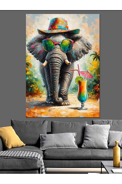 Tablomega Elefant cu ochelari tropicali Pânză decorativă - Lemn MDF