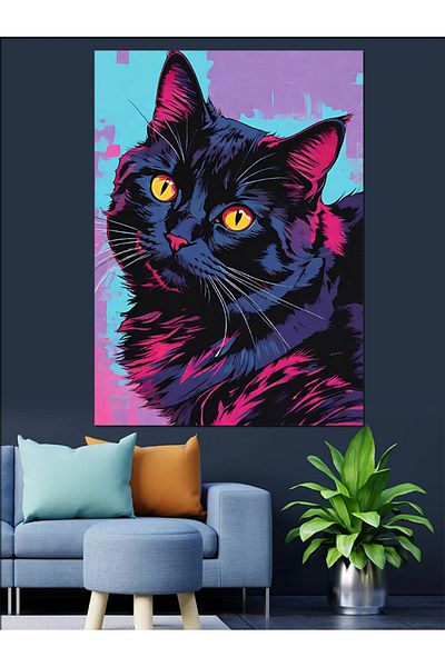 Tablomega Colorful Abstract Cat Portrait Decorative Canvas - Mdf Wooden Painting