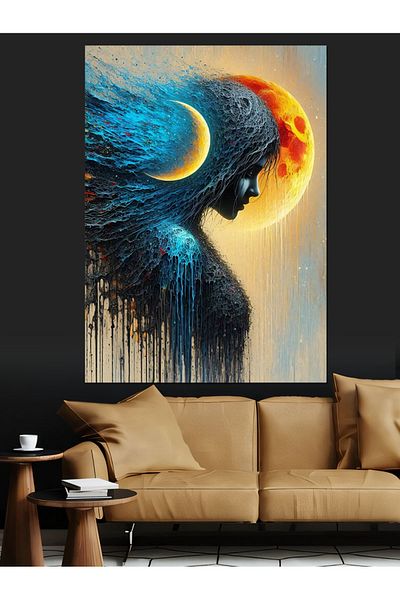 Tablomega Moon and Angel Woman Decorative Canvas - Mdf Wooden Painting