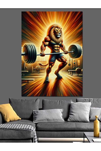 Tablomega Weight Lifting Lion Decorative Canvas - Mdf Wooden Table