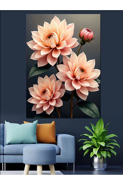 Tablomega Pink Flower Bouquet Decorative Canvas - Mdf Wooden Painting