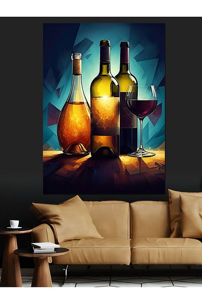 Tablomega Wine Bottles Decorative Canvas - Mdf Wooden Painting