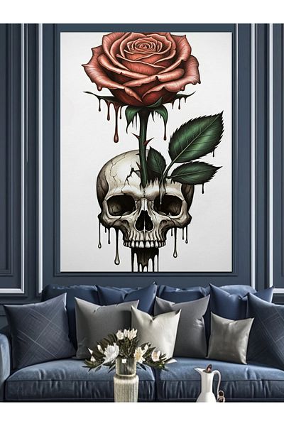 Tablomega Rose and Skull Decorative Canvas - Mdf Wooden Painting