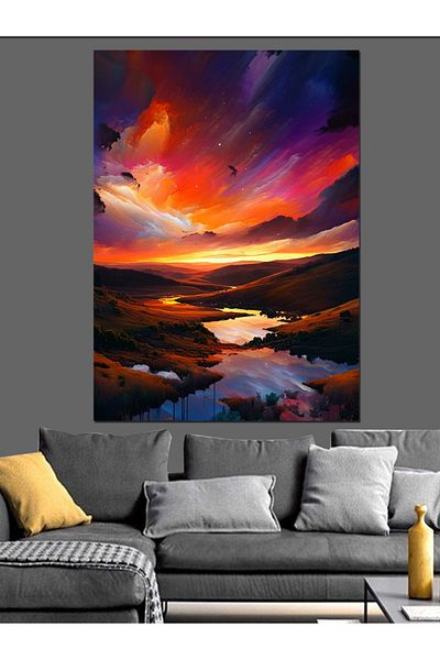 Tablomega Colorful Sunset Decorative Canvas - Mdf Wooden Painting