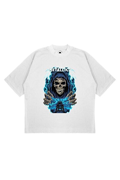 PURE EFFECT Unisex Oversize kroj Metallıca V2 Štampano Boxy Fit debela tkanin...