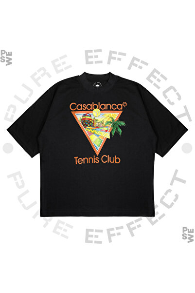 PURE EFFECT تي شيرت كازابلانكا 1 كبير الحجم للجنسين مطبوع عليه قماش سميك