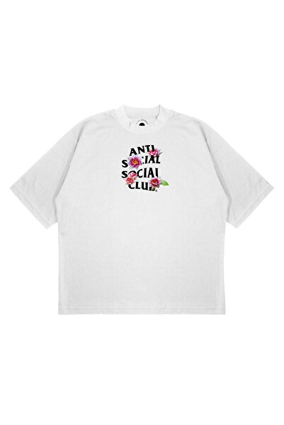 PURE EFFECT Μπλουζάκι Unisex Oversize Anti Social Lotus Printed Box Fit Χοντρ...