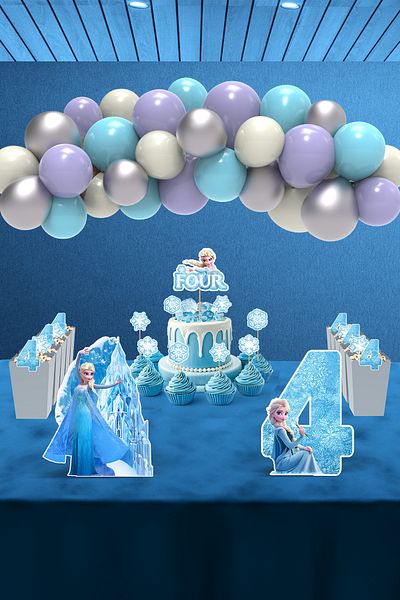 Hey Parti Frozen Elsa Birthday Party Set (3 Years Old, 4 Years Old, 5 Years Old Birthday Concept) - Midi