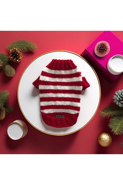 Lady Fify Red White Striped Sweater for Cat Dog