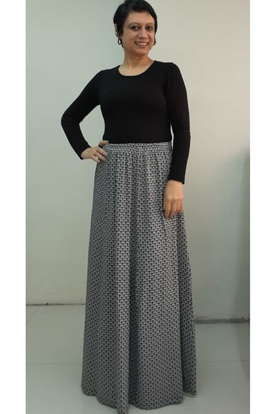 Mertcan Butik Χακί πράσινη καρδιά μοτίβο ελαστική μέση έξι τεμαχίων χτενισμένη βισκόζη φούστα