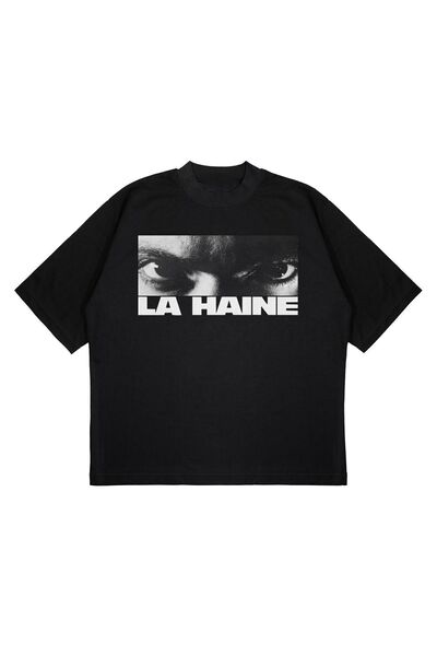 PURE EFFECT Tricou unisex oversize La Haine V2 cu imprimeu Box Fit din țesătu...