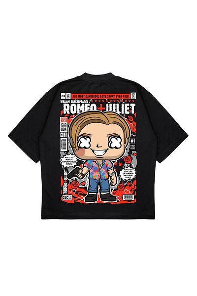 PURE EFFECT Unisex Oversize Romeo-Juliet Back Printed Boxy Fit Χοντρό μπλουζάκι