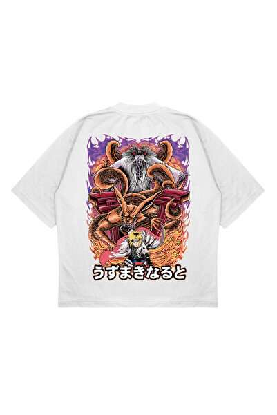 PURE EFFECT Unisex Oversize kroj Naruto 9 Rep Štampano Kutna kroja Debeli mat...