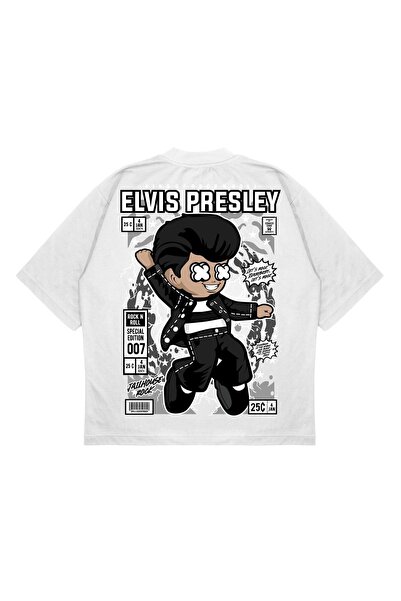 PURE EFFECT Unisex Oversize kroj Elvis Presley Leđa Štampano Boxy Fit Debeli ...