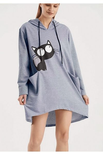 Little Visqon Cat Printed Hooded Sweat Tunic