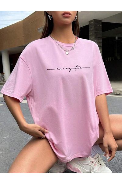 SELENA BUTİK Μπλουζάκι Unisex Pink Energetic Cotton Oversize