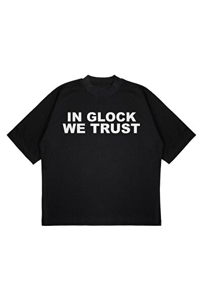 PURE EFFECT Tricou unisex oversize Inglock We Trust Key Glock imprimat cu imprimeu boxy din țesătură groasă