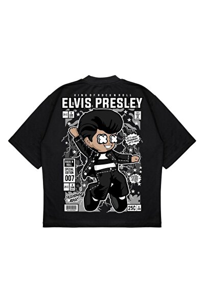 PURE EFFECT Unisex Oversize kroj Elvis Presley Leđa Štampano Boxy Fit Debeli ...