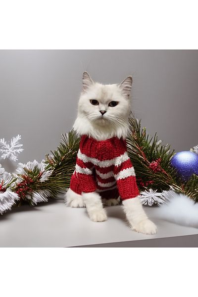 Lady Fify Red White Striped Sweater for Cat Dog