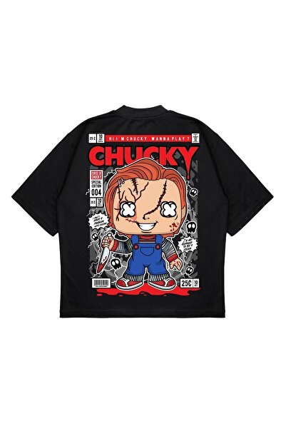 PURE EFFECT تي شيرت من القماش السميك مطبوع عليه ظهر تشاكي كبير الحجم للجنسين