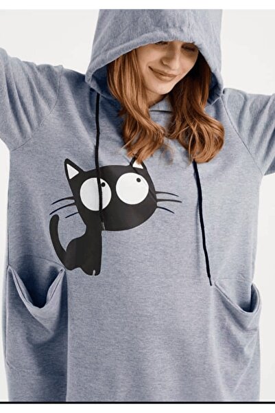 Little Visqon Cat Printed Hooded Sweat Tunic