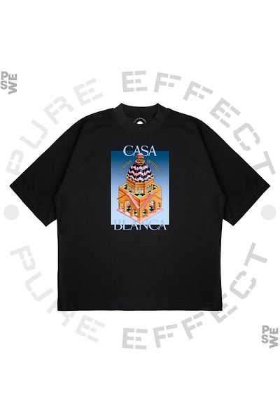 PURE EFFECT Μπλουζάκι Unisex Oversize Casablanca Status Babil με στάμπα Boxy Fit από χοντρό ύφασμα
