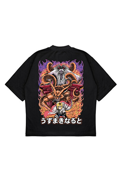 PURE EFFECT Unisex Oversize kroj Naruto 9 Rep Štampano Kutna kroja Debeli mat...