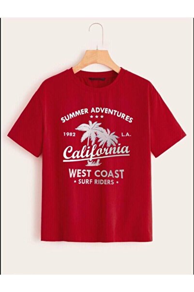 Topçu تيشيرت أطفال أحمر مطبوع من كاليفورنيا - رقبة دائرية