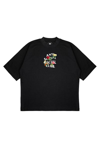 PURE EFFECT Μπλουζάκι Unisex Oversize Anti Social Social Roses με στάμπα με χοντρό ύφασμα