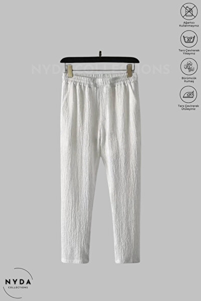 Nyda Collections Bürümcük Suit Lycra Crinkle Fabric Summer Women's Men's T-Shirt White Tracksuit Shorts 3 Piece Suit