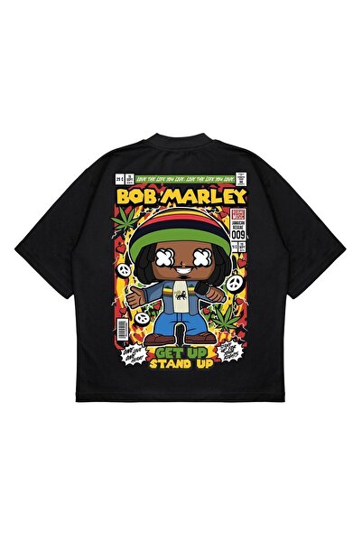 PURE EFFECT Tricou unisex oversize Bob Marley cu imprimeu pe spate Box Fit Da...