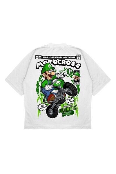 PURE EFFECT Unisex Oversize kroj Motocross Luigi Mario Leđa Štampano Boxy Fit...