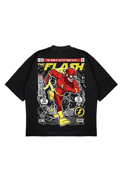 PURE EFFECT Tricou unisex oversize The Flash Back imprimat cu croiala groasă din material textil